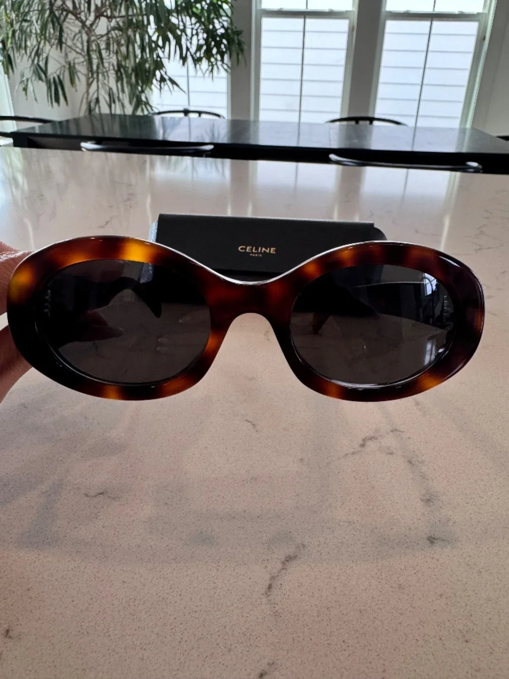 Celine Triomphe  01 SUNGLASSES IN ACETATE Oval Sunglasses with Gold Accent - Picture 4 of 10